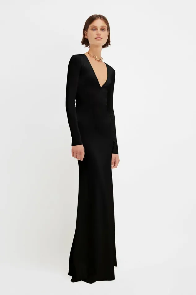 Women Gowns Victoria Beckham Deep V Knitted Gown In Black