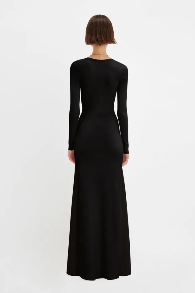 Women Gowns Victoria Beckham Deep V Knitted Gown In Black