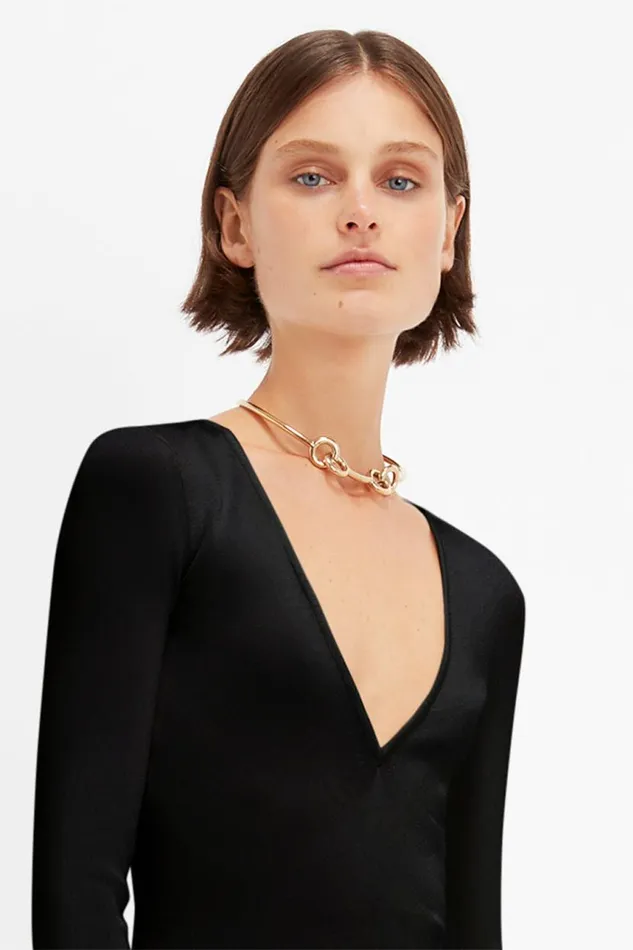Women Gowns Victoria Beckham Deep V Knitted Gown In Black