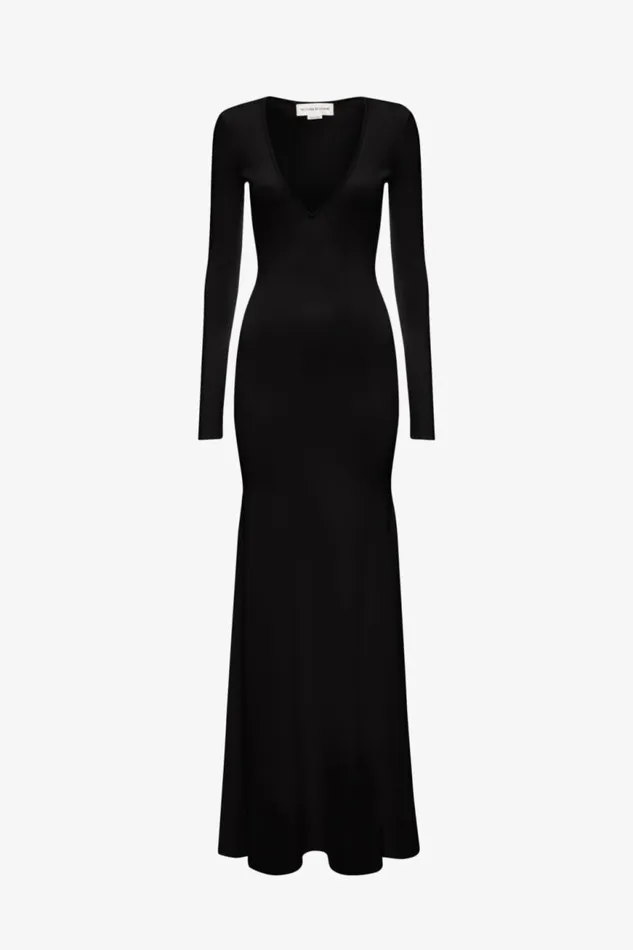 Women Gowns Victoria Beckham Deep V Knitted Gown In Black