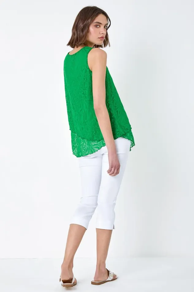 Women Green Burnout Swirl Print Asymmetric Top Roman Tops