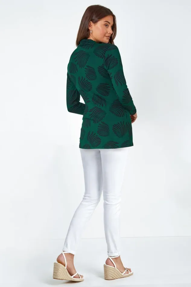 Women Green Draped Front Wrap Stretch Top Roman Tops