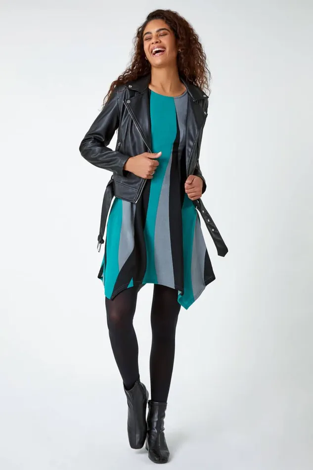 Women Green Ribbon Print Stretch Dress Roman Dresses