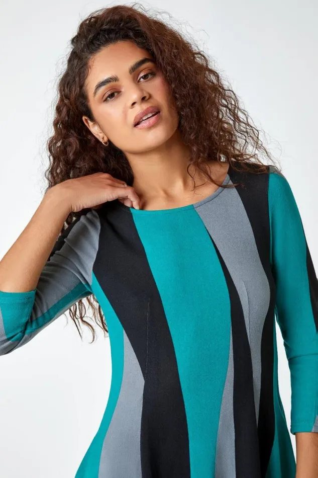 Women Green Ribbon Print Stretch Dress Roman Dresses