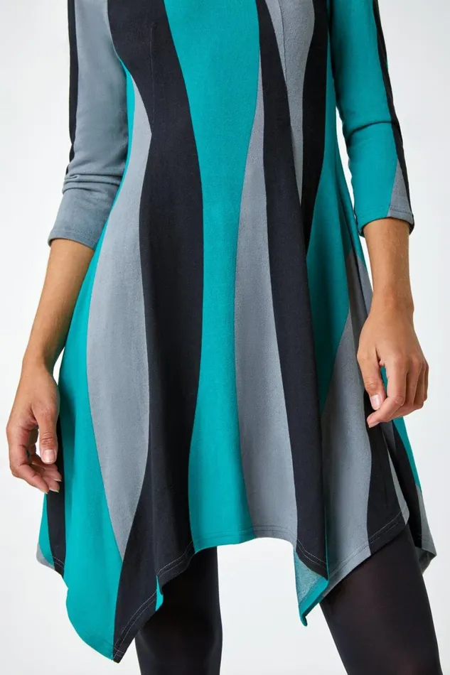 Women Green Ribbon Print Stretch Dress Roman Dresses