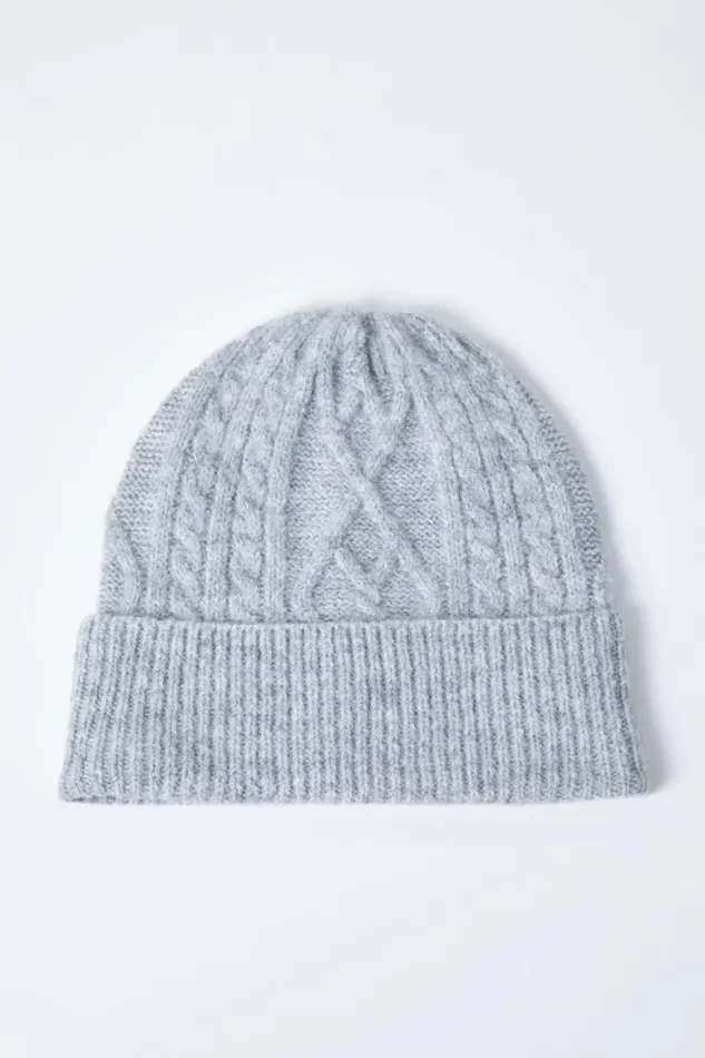 Women Grey Cable Knit Stretch Hat Roman Hats