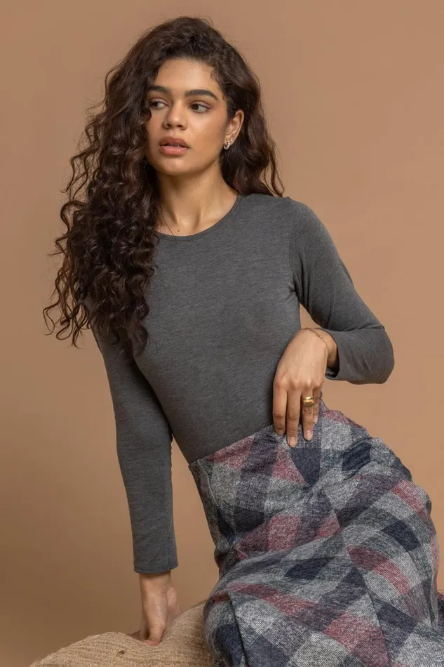 Women Grey Check Print Fluted Midi Skirt Roman Skirts