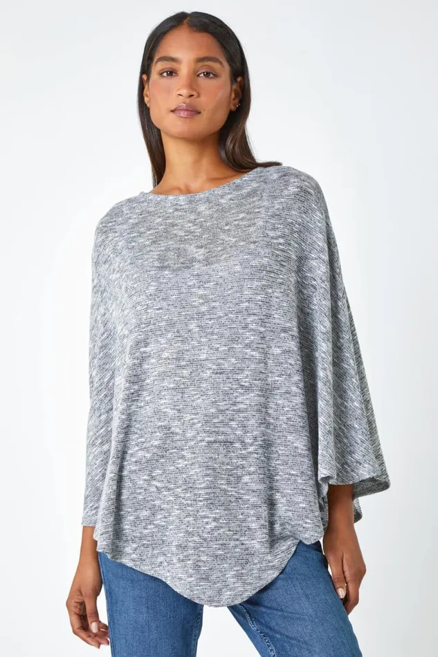 Women Grey Marl Stretch Knit Jersey Top Roman Tops