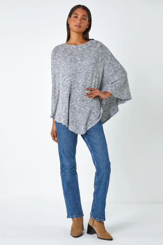 Women Grey Marl Stretch Knit Jersey Top Roman Tops