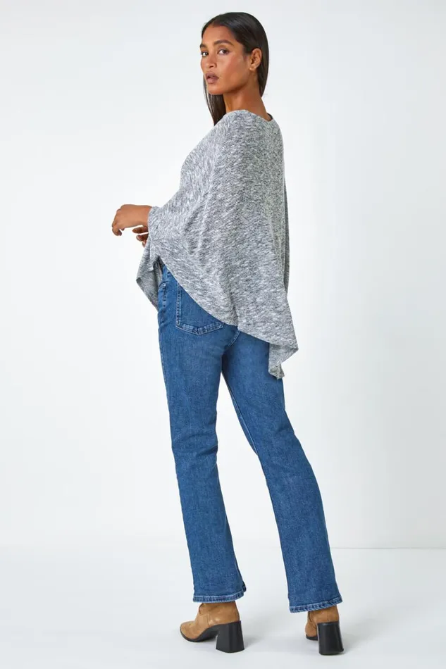 Women Grey Marl Stretch Knit Jersey Top Roman Tops