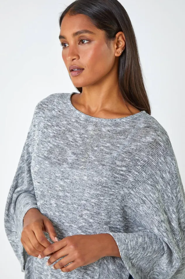 Women Grey Marl Stretch Knit Jersey Top Roman Tops