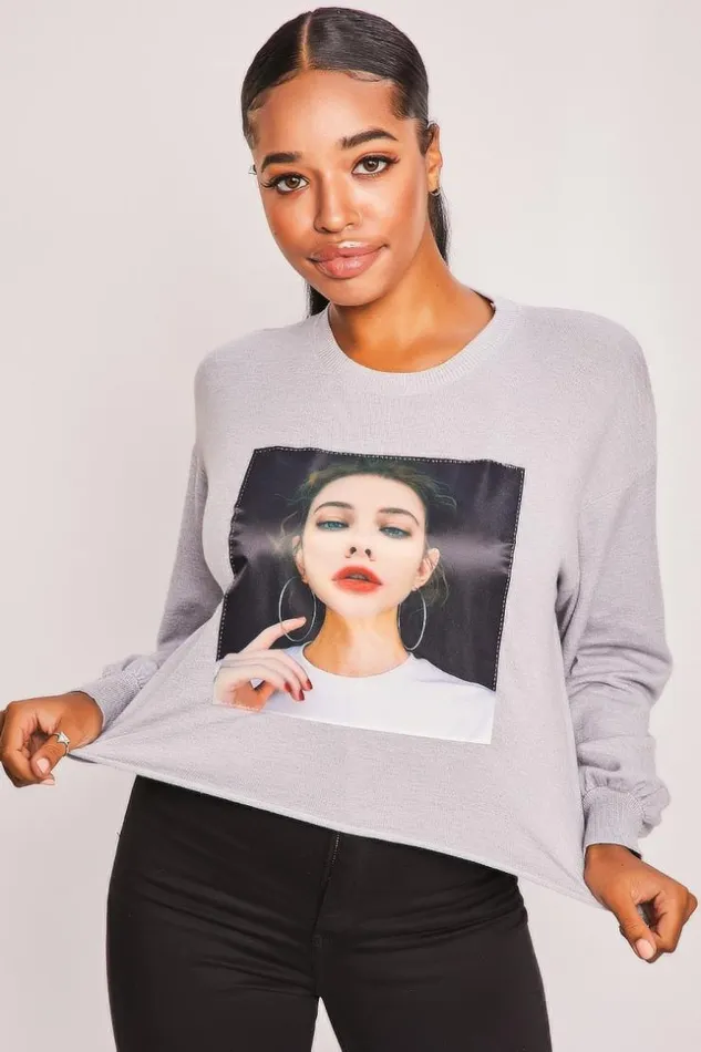Women Grey Sweater 034Woman Head034 Grey Brentiny Paris Sweaters and Sweatshirts