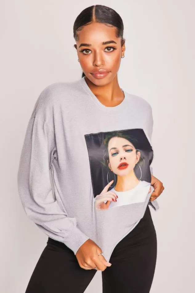 Women Grey Sweater 034Woman Head034 Grey Brentiny Paris Sweaters and Sweatshirts