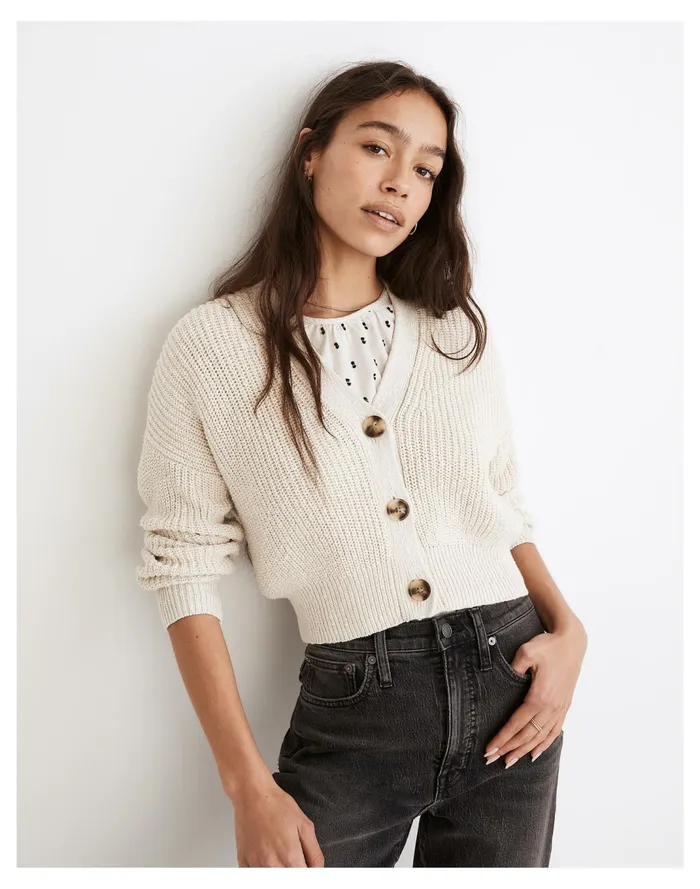 Women Greywood Crop Cardigan Sweater Antique Cream Madewell Sweaters