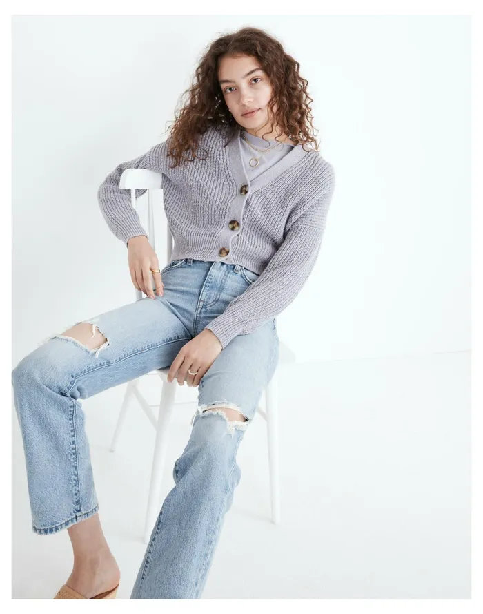 Women Greywood Crop Cardigan Sweater Faded Lavender Madewell Sweaters