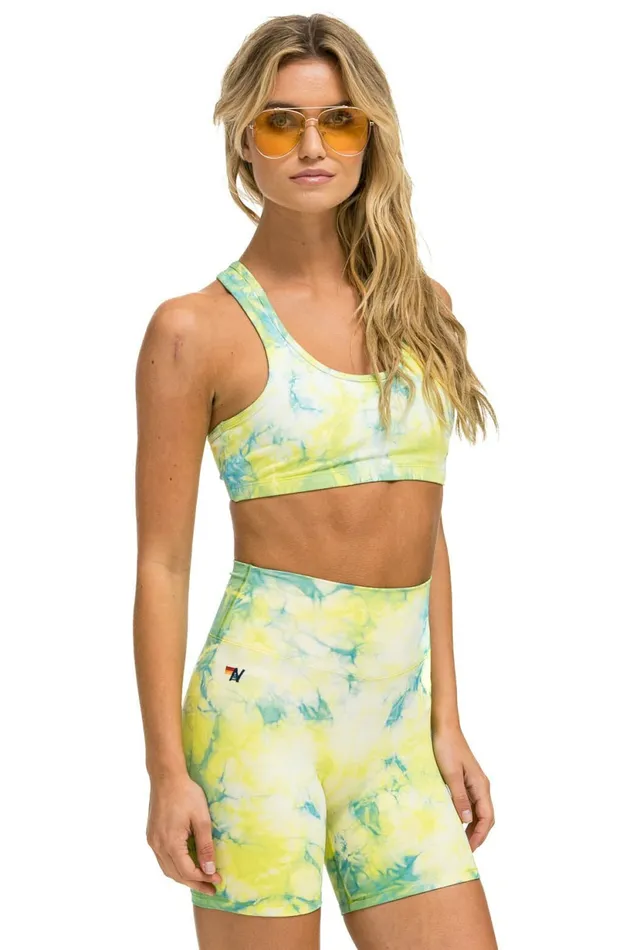 Women HAND DYED 6 INCH HIRISE BIKER SHORT 8211 TIE DYE NEON YELLOW Aviator Nation Shorts Women HAND DYED 6 INCH HIRISE BIKER SHORT 8211 TIE DYE NEON YELLOW Aviator Nation Shorts