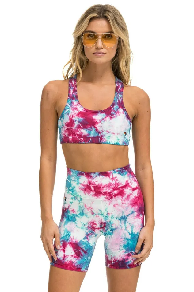 Women HAND DYED SPORTS BRA 8211 TIE DYE TURQUOISE Aviator Nation SportsBras