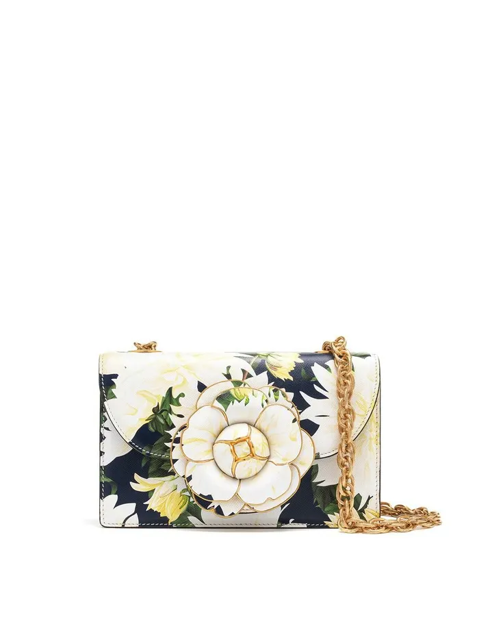 Women Handbags Oscar De La Renta Dahlia Printed TRO Bag Navy Multi