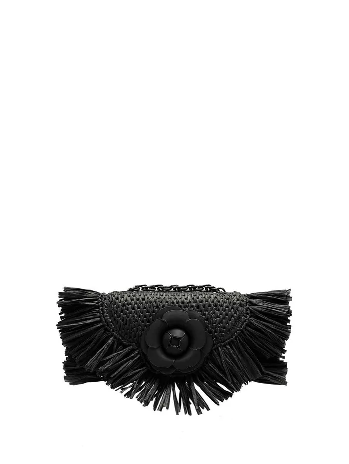 Women Handbags Oscar De La Renta Raffia Fringe TRO Bag Black