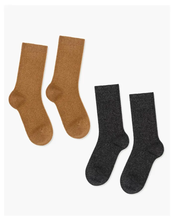 Women Hansel From Basel Two Pack Italia Cashmere Blend Cozy Ribbed Socks Dark Grey Madewell Socks