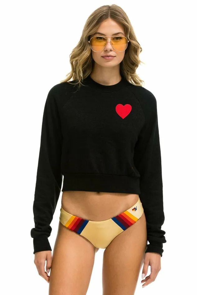 Women HEART EMBROIDERY CROPPED CREW SWEATSHIRT 8211 BLACK Aviator Nation UnisexCrewSweatshirt Women HEART EMBROIDERY CROPPED CREW SWEATSHIRT 8211 BLACK Aviator Nation UnisexCrewSweatshirt