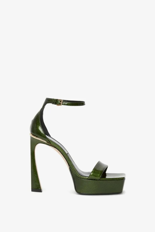 Women Heels Victoria Beckham Squared Toe Platform Sandal In Green Grained Patent