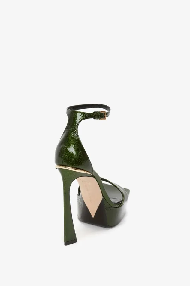 Women Heels Victoria Beckham Squared Toe Platform Sandal In Green Grained Patent