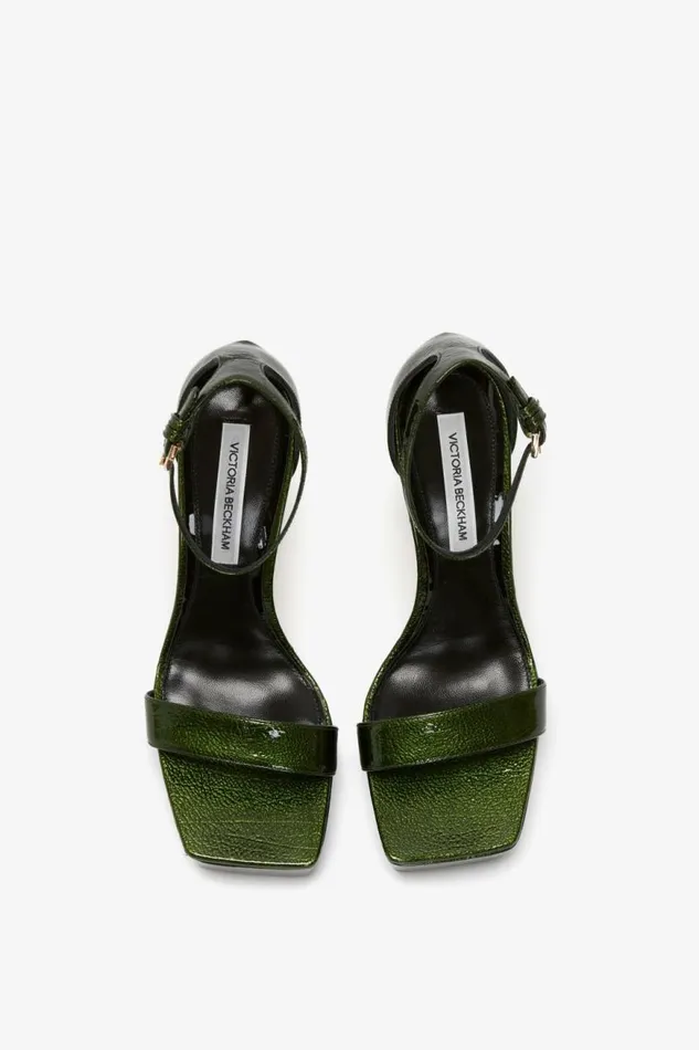 Women Heels Victoria Beckham Squared Toe Platform Sandal In Green Grained Patent