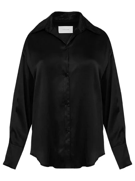 Women Hyde and Stone 8211 Dominique Silk Shirt In Black The UNDONE Tops