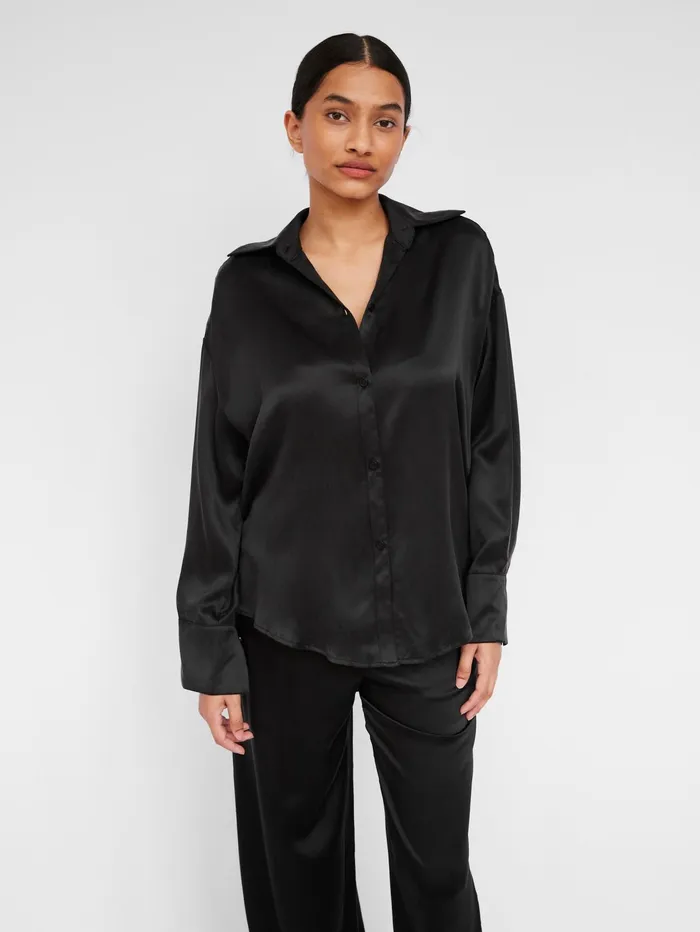 Women Hyde and Stone 8211 Dominique Silk Shirt In Black The UNDONE Tops