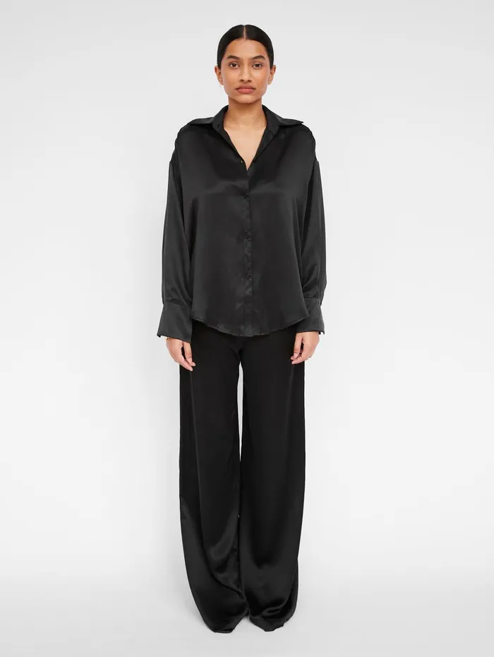 Women Hyde and Stone 8211 Dominique Silk Shirt In Black The UNDONE Tops
