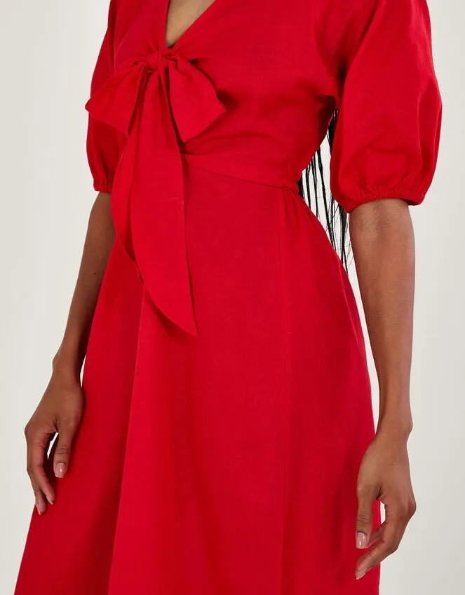 Women Inez Plain Tie Front Midi Dress Red Monsoon Dresses