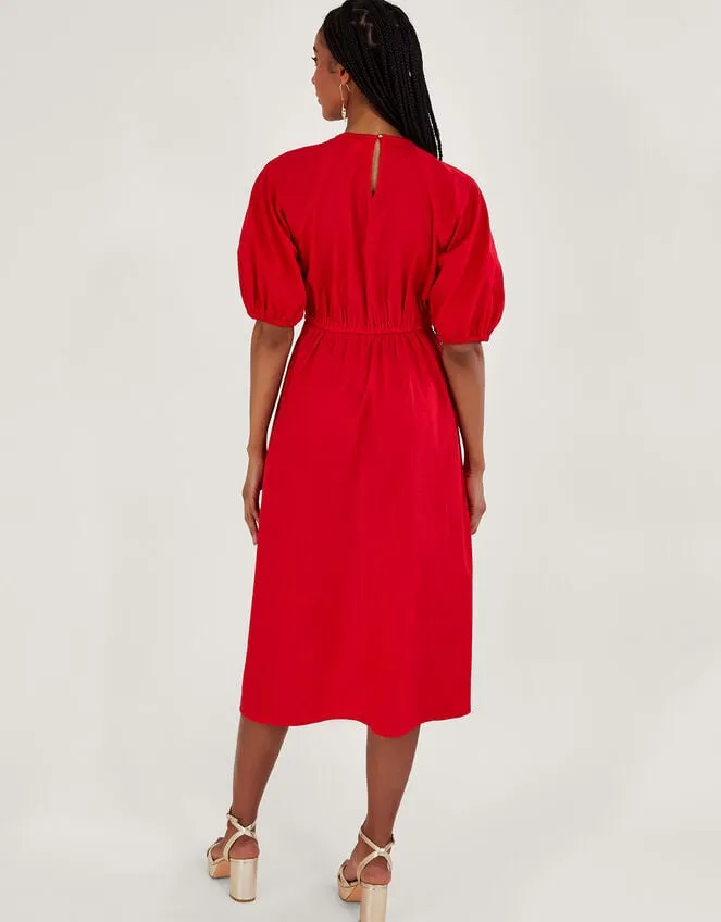Women Inez Plain Tie Front Midi Dress Red Monsoon Dresses