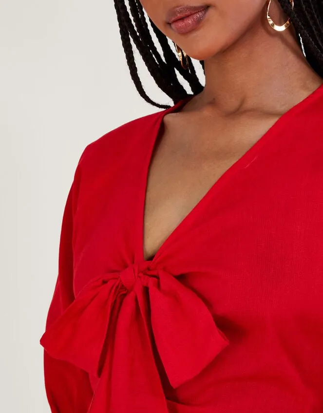 Women Inez Plain Tie Front Midi Dress Red Monsoon Dresses