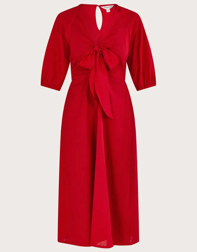 Women Inez Plain Tie Front Midi Dress Red Monsoon Dresses