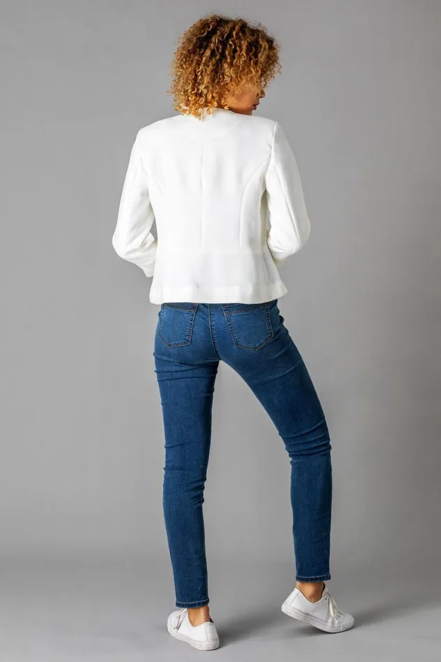 Women Ivory 34 Sleeve Textured Cropped Jacket Roman Occasionwear