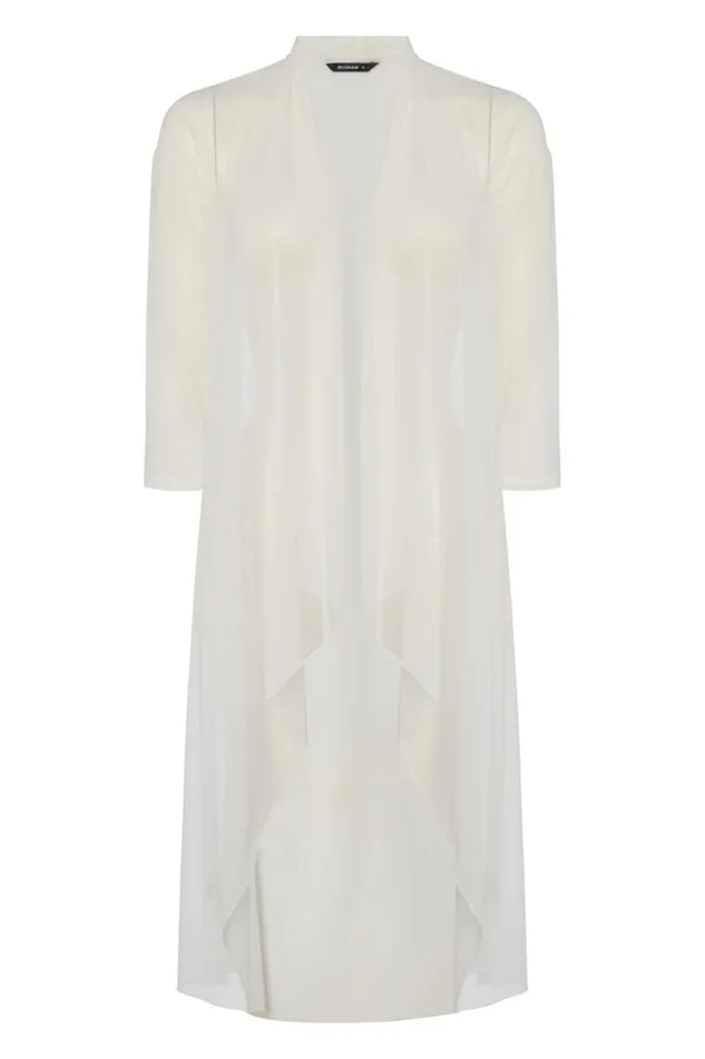 Women Ivory Mesh Longline Kimono Jacket Roman Tops