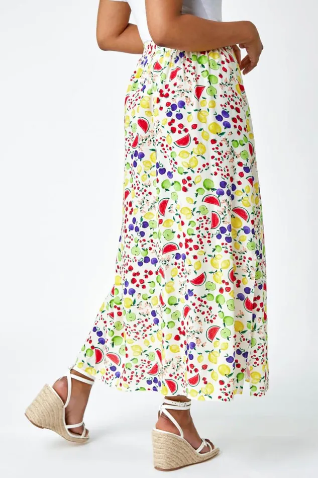Women Ivory Petite Fruit Button Stretch Skirt Roman Skirts