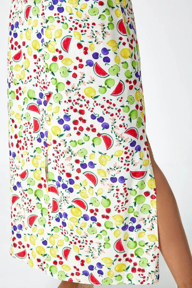 Women Ivory Petite Fruit Button Stretch Skirt Roman Skirts