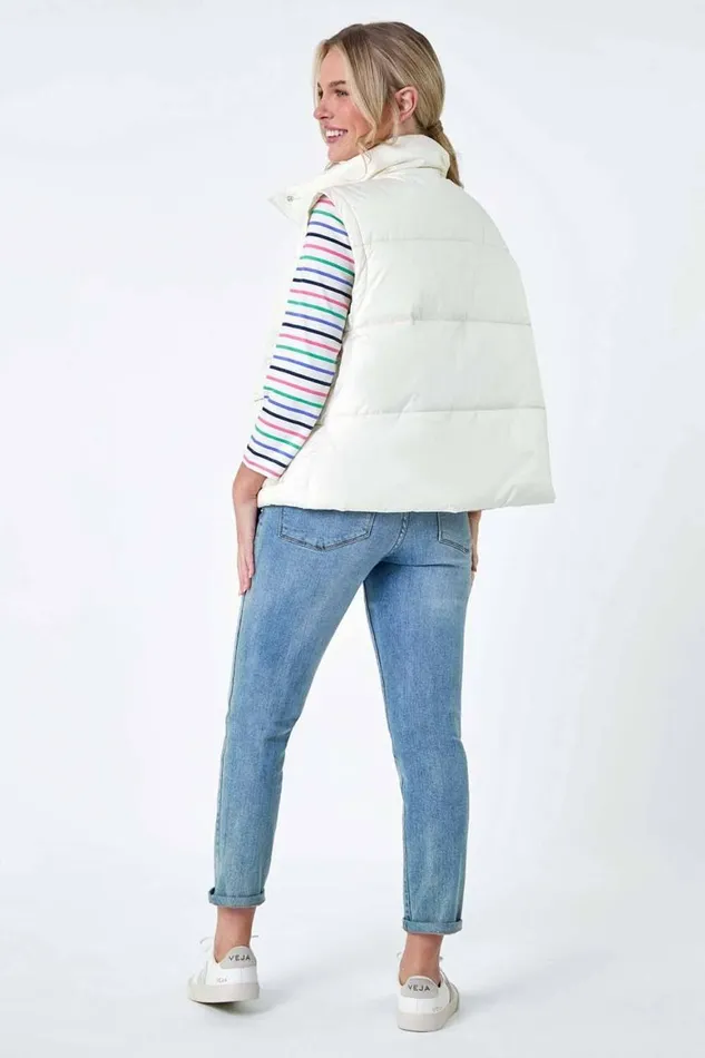 Women Ivory Pocket Detail Quilted Gilet Roman Coats
