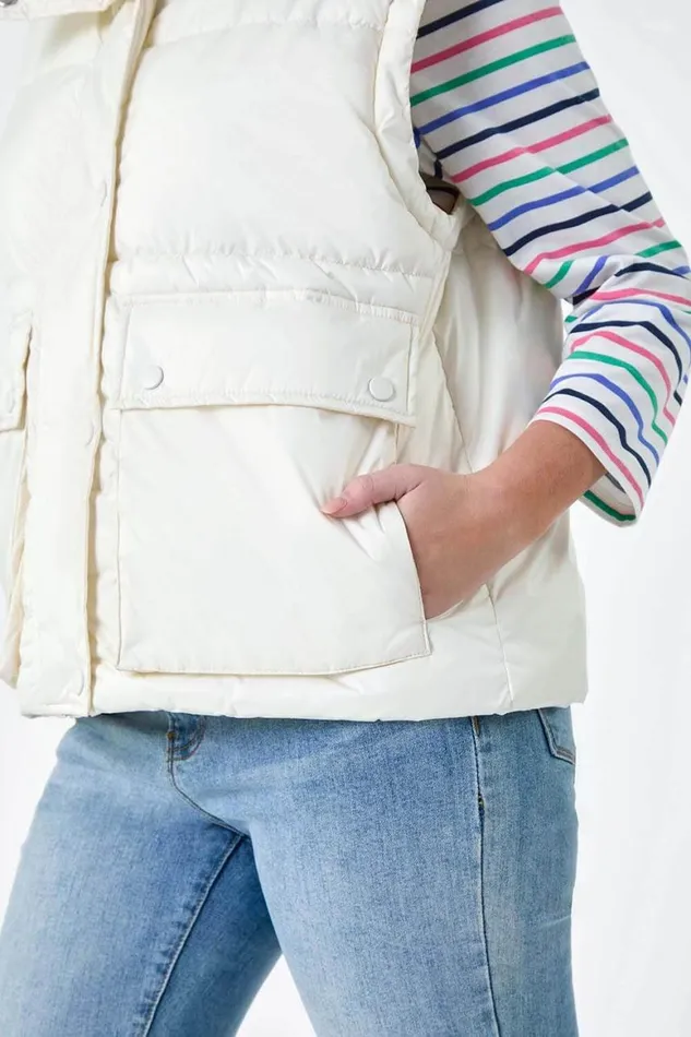 Women Ivory Pocket Detail Quilted Gilet Roman Coats