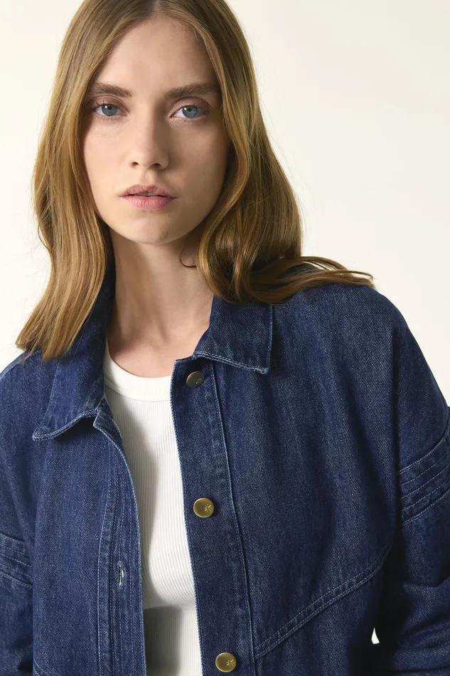 Women Jacket Loubia Indigo Veste Coton En Jean Bleu Des Petits Hauts Denim
