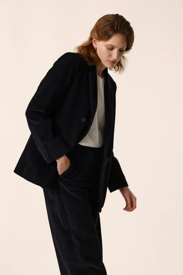 Women Jacket Sianette Noir Veste Coton Velours Noir Des Petits Hauts Coats and Jackets