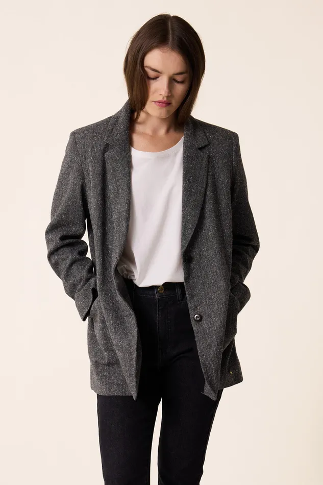 Women Jacket Silvestre Negara Veste De Tailleur Polyester Chevrons Gris Des Petits Hauts Coats and Jackets