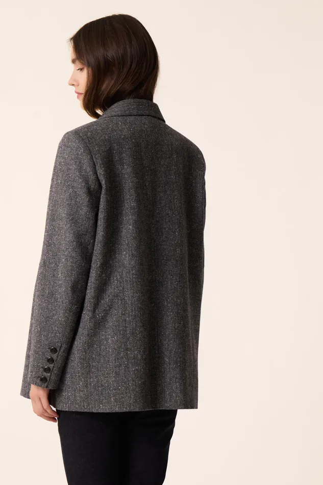 Women Jacket Silvestre Negara Veste De Tailleur Polyester Chevrons Gris Des Petits Hauts Coats and Jackets