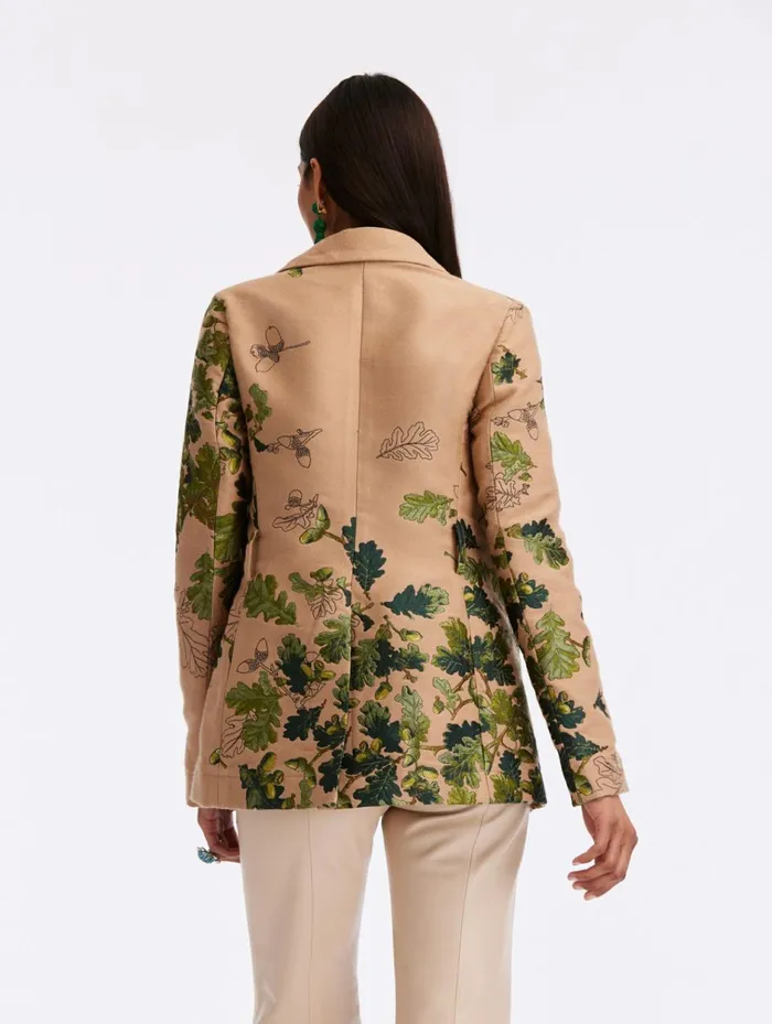 Women Jackets and Coats Oscar De La Renta Acorn Jacquard Coat Greencamel Women Jackets and Coats Oscar De La Renta Acorn Jacquard Coat Greencamel