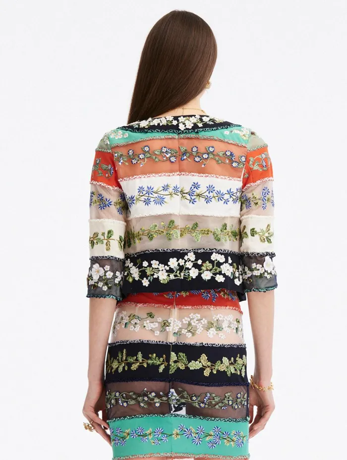 Women Jackets and Coats Oscar De La Renta Botanical Stripe Threadwork Jacket Multi Women Jackets and Coats Oscar De La Renta Botanical Stripe Threadwork Jacket Multi