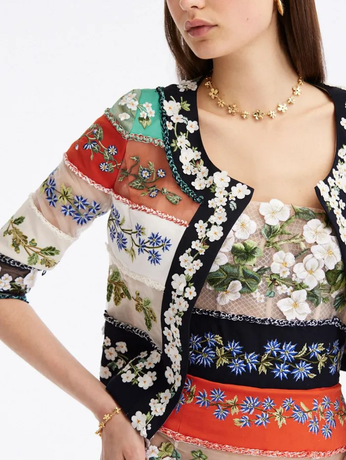 Women Jackets and Coats Oscar De La Renta Botanical Stripe Threadwork Jacket Multi Women Jackets and Coats Oscar De La Renta Botanical Stripe Threadwork Jacket Multi