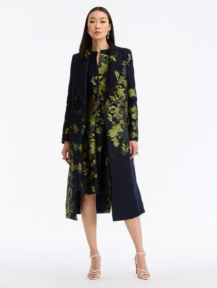 Women Jackets and Coats Oscar De La Renta Double Breasted Acorn Jacquard Coat Greennavy