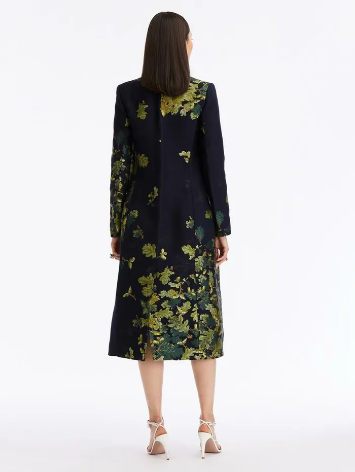 Women Jackets and Coats Oscar De La Renta Double Breasted Acorn Jacquard Coat Greennavy Women Jackets and Coats Oscar De La Renta Double Breasted Acorn Jacquard Coat Greennavy